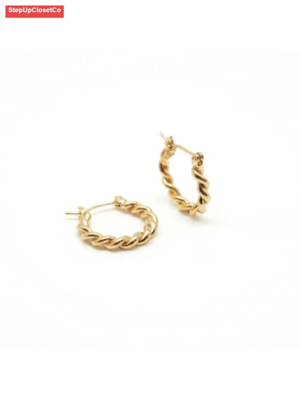 14K Gold Plated Twisted Hoop Earrings for Women - 15mm Small Dainty Chunky Rope